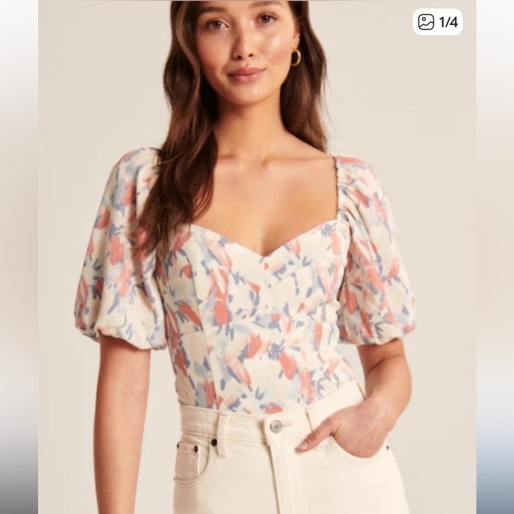 Abercrombie & Fitch White Puff Sleeve Blouse size L